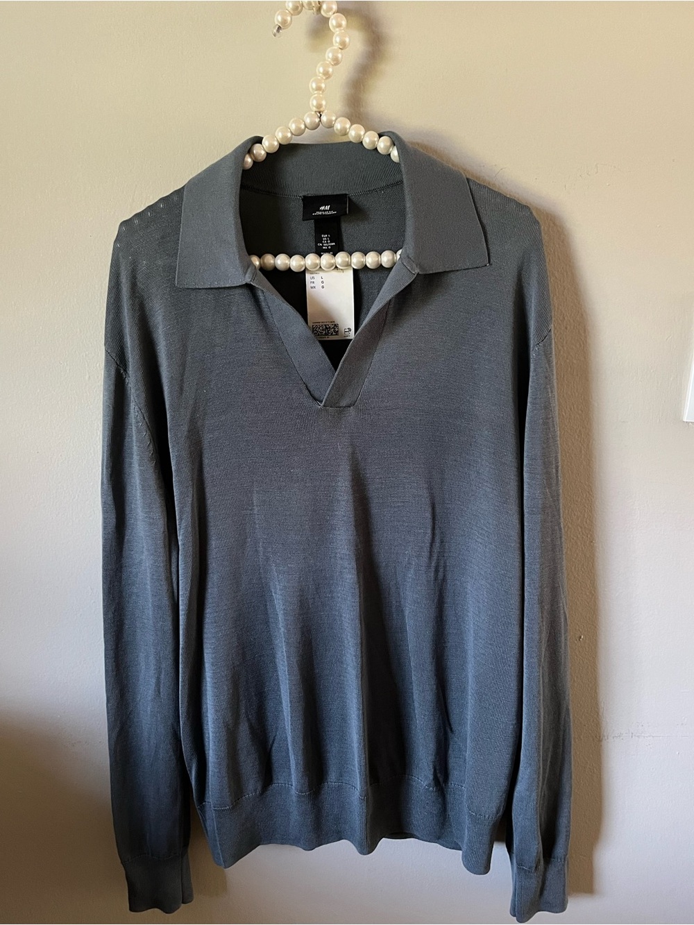 NWT H&M Men's Fine Knit V-Neck Polo Sweater Size L
